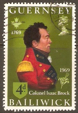 Guernsey 1969 4d Sir Isaac Brock Series Stamp. SG29.